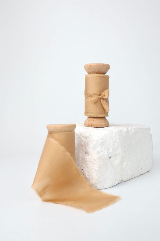 Two spools of Camel 100% Habotai Silk ribbon