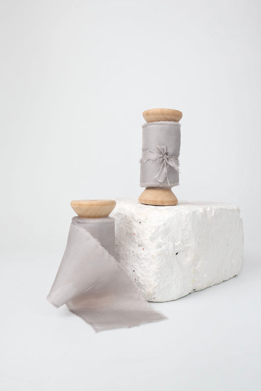 Two Spools of grey 100% Habotai Silk Ribbon