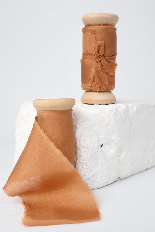 Two Spools of Toffee 100% Habotai silk ribbon