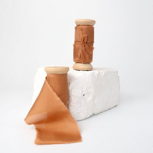 Two Spools of Toffee 100% Habotai silk ribbon